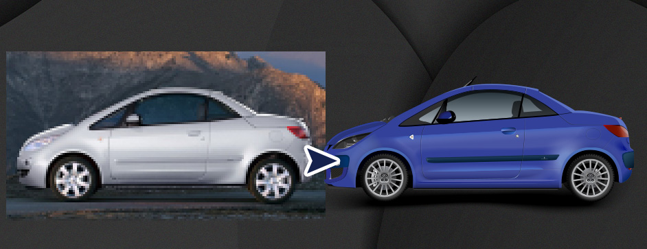 Car photo converted into a clean vector illustration with custom design adjustments.